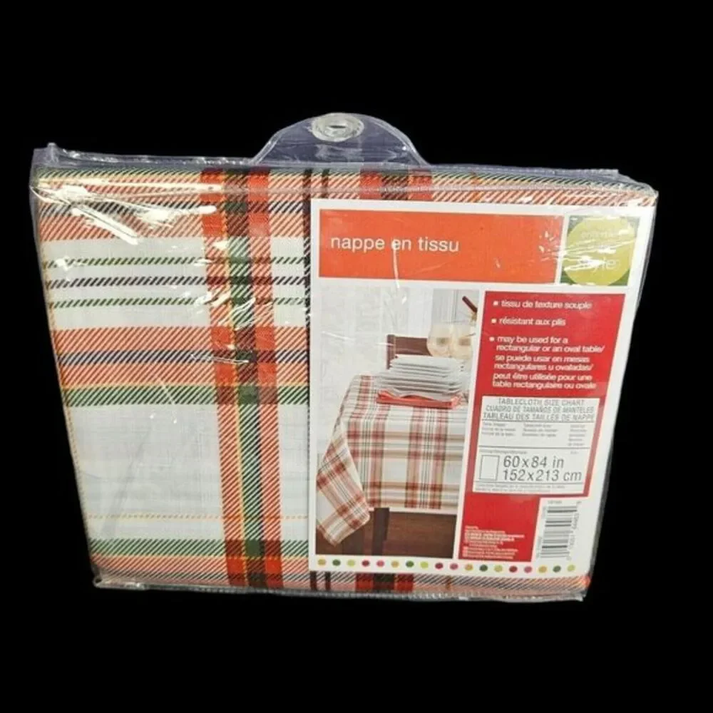 Autumn Plaid Tablecloth Burnt Orange Green Fall Wrinkle‎ Resistant 60 x 84 New